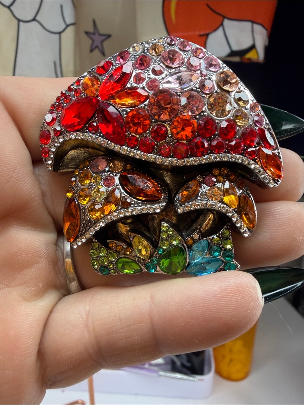 Multicolor Crystal Mushroom Brooch